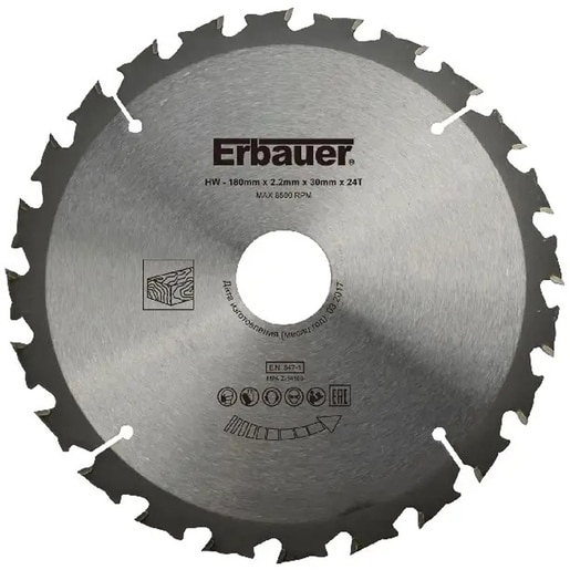Disc circular pentru lemn Erbauer, 24T, 180 x 30/20/16 mm Disc circular pentru lemn Erbauer, 24T, 180 x 30/20/16 mm