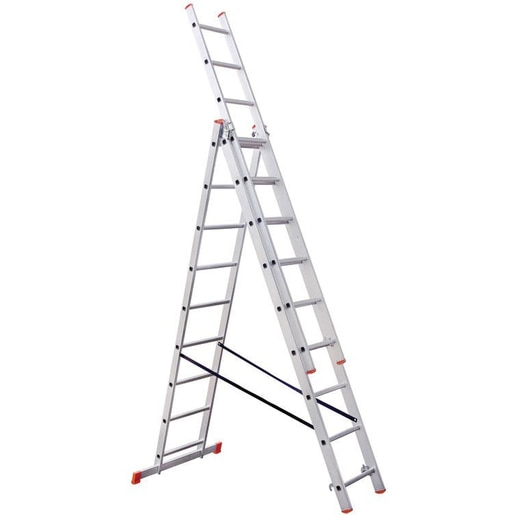Scara pliabila STS, Inaltime lucru 456 cm, 3x9 trepte, aluminiu Scara pliabila STS, Inaltime lucru 456 cm, 3x9 trepte, aluminiu