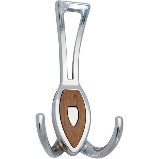 Cuier perete, 3 agatatori, metal, crom-stejar Cuier perete, 3 agatatori, metal, crom-stejar