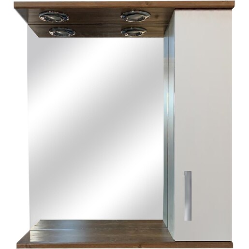 Oglinda baie cu dulap Daphne 1D, 60 x 16 x 68 cm, iluminare LED, alb-maro Oglinda baie cu dulap Daphne 1D, 60 x 16 x 68 cm, iluminare LED, alb-maro