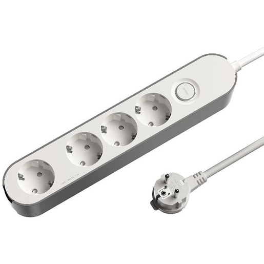 Prelungitor JACOBSEN, 4 prize Schuko, 3 m, 1.5 mm, cu intrerupator, alb/gri Prelungitor JACOBSEN, 4 prize Schuko, 3 m, 1.5 mm, cu intrerupator, alb/gri