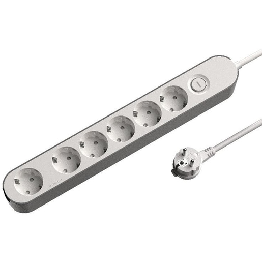 Prelungitor JACOBSEN, 6 prize Schuko, 5 m, cu intrerupator, alb/gri Prelungitor JACOBSEN, 6 prize Schuko, 5 m, cu intrerupator, alb/gri