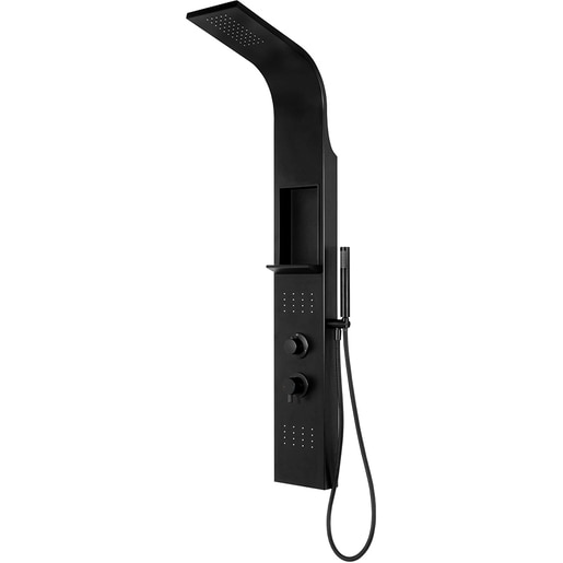 Panel de dus GOODHOME Layra, termostat, hidromasaj, 140 cm, negru mat Panel de dus GOODHOME Layra, termostat, hidromasaj, 140 cm, negru mat