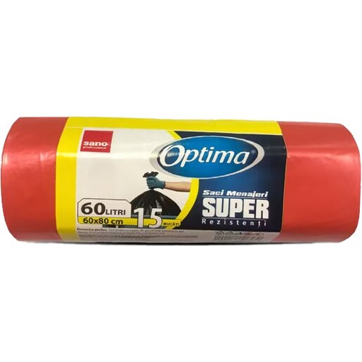 Saci menajeri SANO Optima, 15 bucati, 60 l, rosu Saci menajeri SANO Optima, 15 bucati, 60 l, rosu