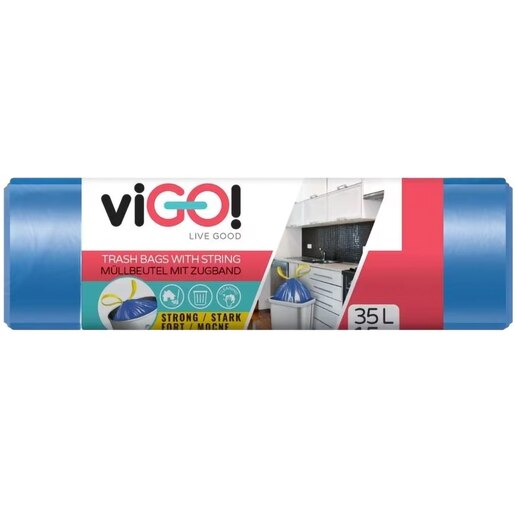 Saci menajeri VIGO Standard, cu manere, 15 bucati, 35 l, albastru Saci menajeri VIGO Standard, cu manere, 15 bucati, 35 l, albastru