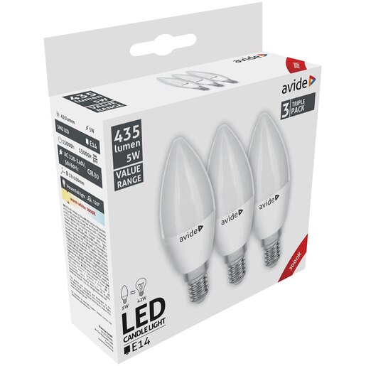 Set 3 becuri LED AVIDE, E14, 5W, 445lm, lumina calda Set 3 becuri LED AVIDE, E14, 5W, 445lm, lumina calda