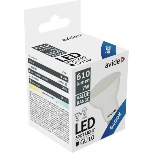 Bec LED spot AVIDE, GU10, 7W, 610lm, lumina rece Bec LED spot AVIDE, GU10, 7W, 610lm, lumina rece