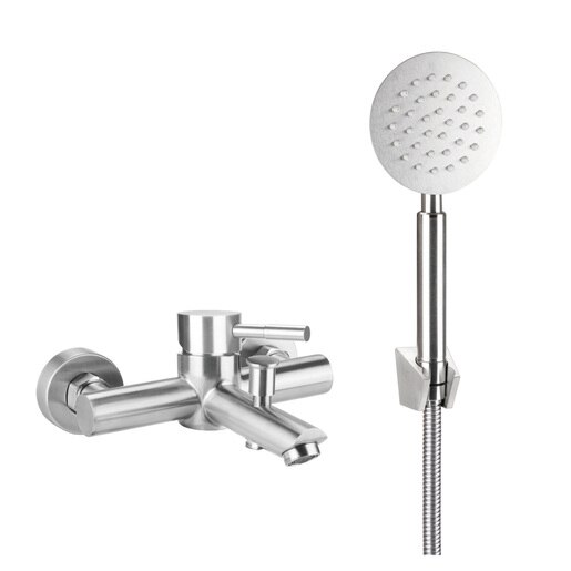 Baterie cada Pole, monocomanda, inox, cu para dus, finisaj satinat Baterie cada Pole, monocomanda, inox, cu para dus, finisaj satinat