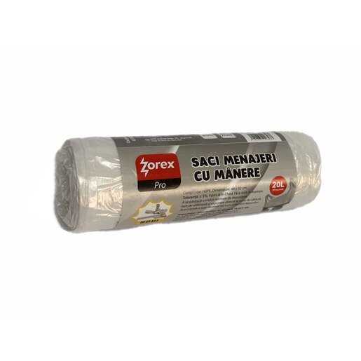 Saci menajeri ZOREX Pro GSTM20, cu manere, 30 bucati, 20 l, transparent Saci menajeri ZOREX Pro GSTM20, cu manere, 30 bucati, 20 l, transparent