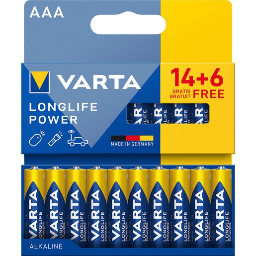 Baterii VARTA Long Life Power, AAA, 1.5V, 20 bucati Baterii VARTA Long Life Power, AAA, 1.5V, 20 bucati