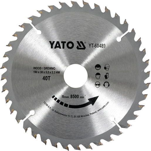 Disc circular pentru lemn YATO, 40T, 190x30mm Disc circular pentru lemn YATO, 40T, 190x30mm