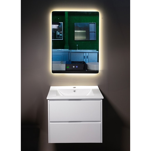 Set mobilier baie Andra, 3 piese, 60 cm, Iluminare LED, alb Set mobilier baie Andra, 3 piese, 60 cm, Iluminare LED, alb