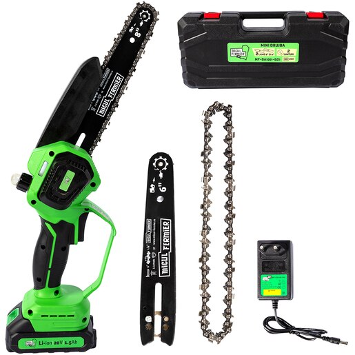 Mini fierastrau cu lant pe acumulator MICUL FERMIER, 20V, 2 lame, 2 lanturi Mini fierastrau cu lant pe acumulator MICUL FERMIER, 20V, 2 lame, 2 lanturi