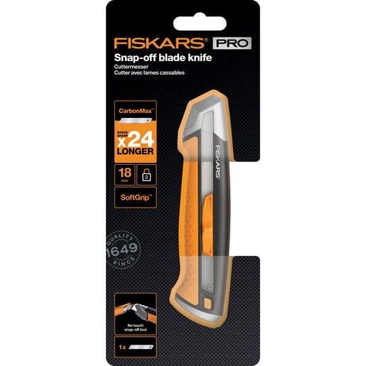 Cutit Snap-off FISKARS CarbonMax, 18mm, metal, negru Cutit Snap-off FISKARS CarbonMax, 18mm, metal, negru