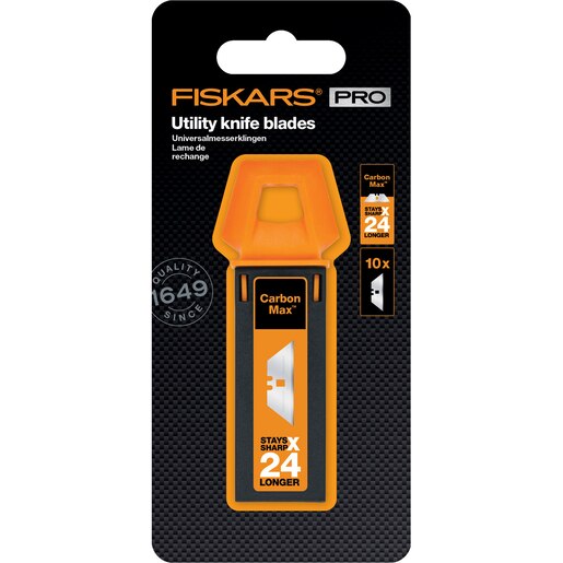 Lame cutit utilitar FISKARS CarbonMax, 10 buc, otel inoxidabil, argintiu Lame cutit utilitar FISKARS CarbonMax, 10 buc, otel inoxidabil, argintiu