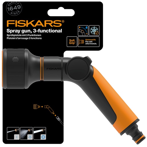 Pistol pentru stropit FISKARS 1065486, 3 jeturi, negru Pistol pentru stropit FISKARS 1065486, 3 jeturi, negru