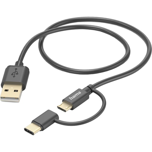 Cablu date 2 in 1 HAMA 201533 , USB-A - microUSB/USB-C, 1m, negru Cablu date 2 in 1 HAMA 201533 , USB-A - microUSB/USB-C, 1m, negru