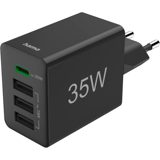 Incarcator retea HAMA 201990, 3x USB-A, 1x USB-C, Power Delivery (PD), 35W, negru Incarcator retea HAMA 201990, 3x USB-A, 1x USB-C, Power Delivery (PD), 35W, negru