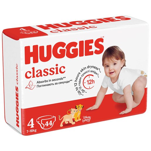 Scutece HUGGIES Classic Jumbo nr 4, Unisex, 7-18 kg, 44 buc Scutece HUGGIES Classic Jumbo nr 4, Unisex, 7-18 kg, 44 buc
