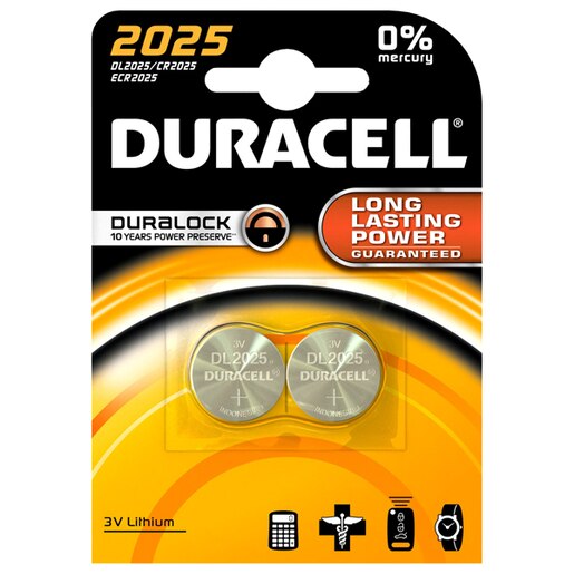 Baterii DURACELL Duralock Litiu CR2025, 2 bucati Baterii DURACELL Duralock Litiu CR2025, 2 bucati