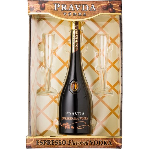Set Vodka Pravda Espresso, 0.7L + 2 pahare Set Vodka Pravda Espresso, 0.7L + 2 pahare