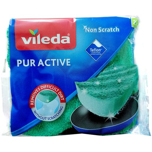 Burete de vase teflon VILEDA Pur Active, 2 bucati, turcoaz Burete de vase teflon VILEDA Pur Active, 2 bucati, turcoaz