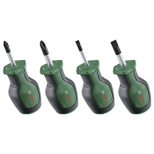 Kit surubelnite scurte BOSCH, SL4, SL6.5, PH1, PH2, otel, verde-negru Kit surubelnite scurte BOSCH, SL4, SL6.5, PH1, PH2, otel, verde-negru