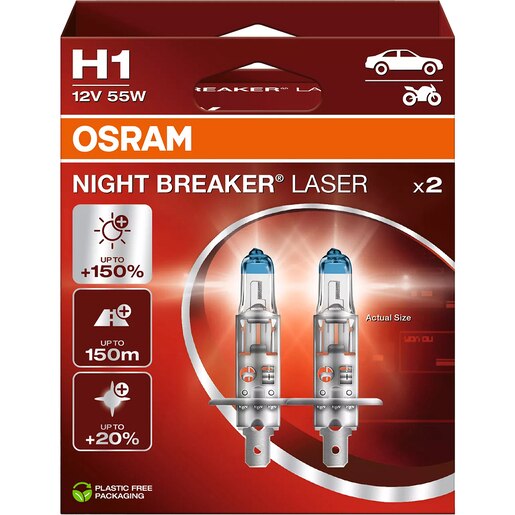 Bec auto Halogen OSRAM Night Breaker Laser, H1, 6000K, 55W, 12V, 2buc Bec auto Halogen OSRAM Night Breaker Laser, H1, 6000K, 55W, 12V, 2buc