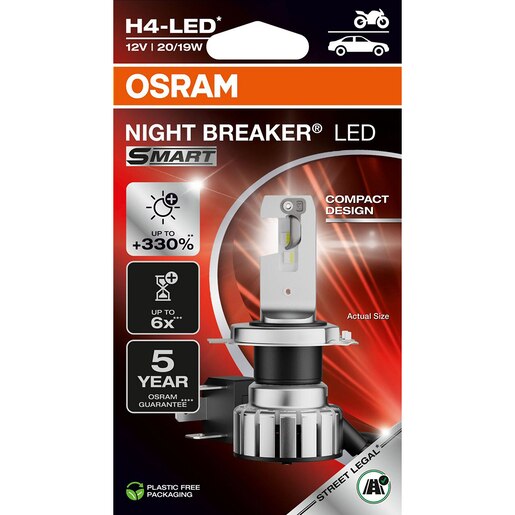 Bec auto/moto OSRAM Night Breaker Smart LED, H4, +330%, 6000K, 20W, 1buc, Omologat RAR Bec auto/moto OSRAM Night Breaker Smart LED, H4, +330%, 6000K, 20W, 1buc, Omologat RAR
