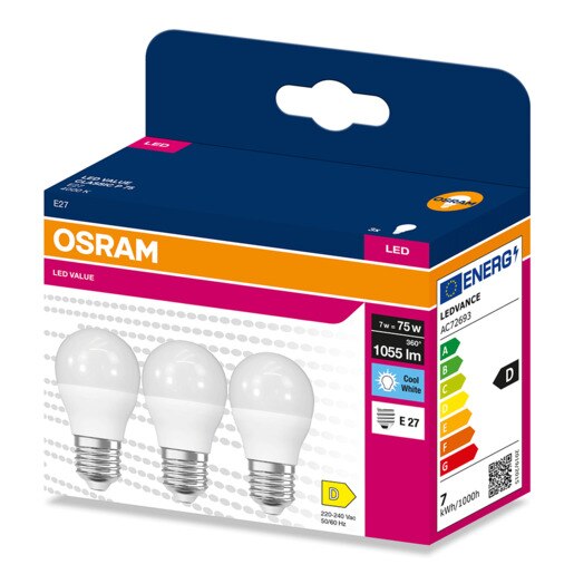 Set 3 becuri LED OSRAM, E14, 7W, 1055lm, lumina neutra Set 3 becuri LED OSRAM, E14, 7W, 1055lm, lumina neutra