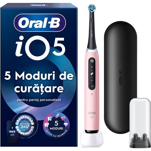 Periuta de dinti electrica ORAL-B iO5, Bluetooth, 40000 miscari/min, Curatare 3D, 5 programe, 1 capat, roz Periuta de dinti electrica ORAL-B iO5, Bluetooth, 40000 miscari/min, Curatare 3D, 5 programe, 1 capat, roz