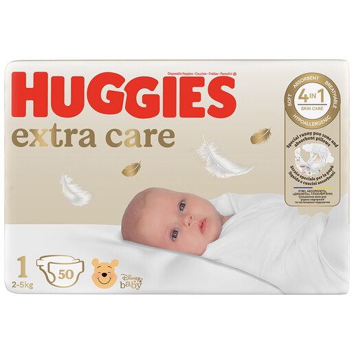 Scutece HUGGIES Extra Care nr 1, Unisex, 2-5 kg, 50 buc Scutece HUGGIES Extra Care nr 1, Unisex, 2-5 kg, 50 buc