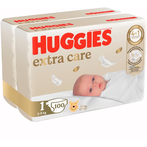 Scutece HUGGIES Extra Care nr 1, 2-5 kg, 100 buc Scutece HUGGIES Extra Care nr 1, 2-5 kg, 100 buc