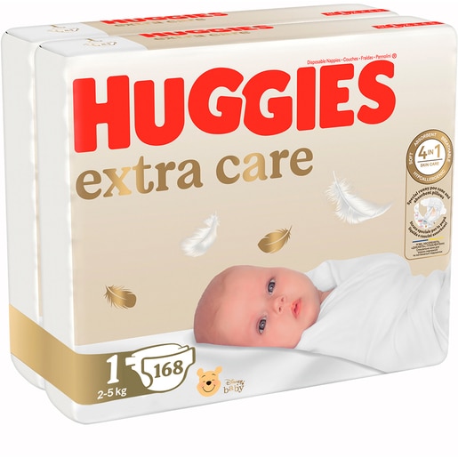 Scutece HUGGIES Extra Care Mega nr 1, Unisex, 2-5 kg, 168 buc Scutece HUGGIES Extra Care Mega nr 1, Unisex, 2-5 kg, 168 buc