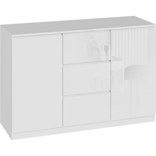 Comoda living BLACK AND WHITE Optimum 03, PAL, 120 x 40 x 80.4 cm, alb lucios Comoda living BLACK AND WHITE Optimum 03, PAL, 120 x 40 x 80.4 cm, alb lucios