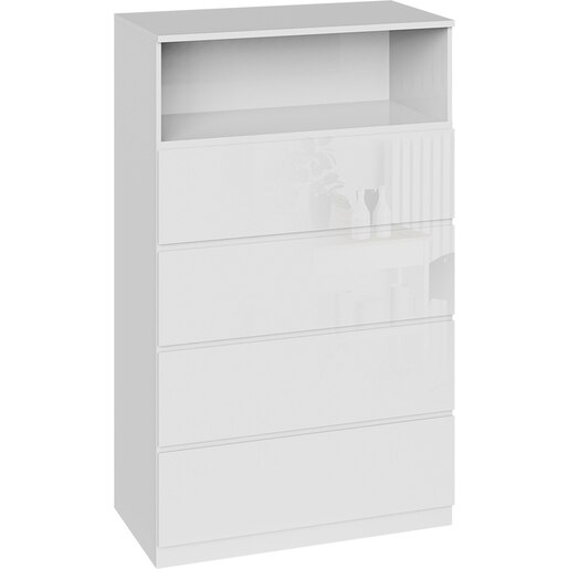 Comoda living BLACK AND WHITE Optimum 04, PAL, 78 x 40 x 128.5 cm, alb lucios Comoda living BLACK AND WHITE Optimum 04, PAL, 78 x 40 x 128.5 cm, alb lucios