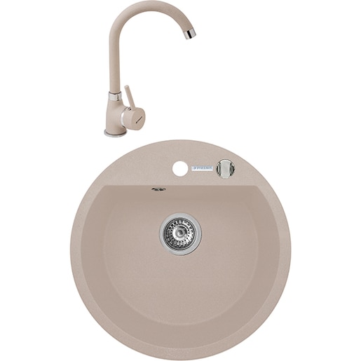 Pachet chiuveta PYRAMIS Round Elegant, compozit granit + baterie, bej Pachet chiuveta PYRAMIS Round Elegant, compozit granit + baterie, bej