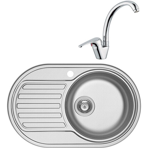 Pachet chiuveta PYRAMIS SR Mini, 1 cuva, picurator stanga, inox texturat + baterie, gri Pachet chiuveta PYRAMIS SR Mini, 1 cuva, picurator stanga, inox texturat + baterie, gri