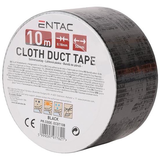 Banda adeziva ENTAC, insertie textila, 50mm x 10m, negru Banda adeziva ENTAC, insertie textila, 50mm x 10m, negru