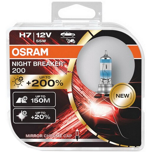 Bec auto OSRAM Night Breaker 200, 200%, H7, 3550K, 55W, 2 buc Bec auto OSRAM Night Breaker 200, 200%, H7, 3550K, 55W, 2 buc