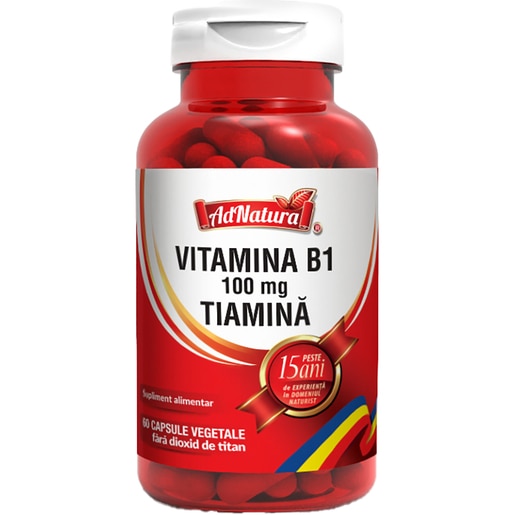 Supliment Vitamina B1 100 mg Tiamina, 60 capsule, AD NATURA Supliment Vitamina B1 100 mg Tiamina, 60 capsule, AD NATURA