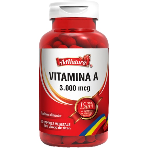 Supliment Vitamina A 3000 mcg, 60 capsule, AD NATURA Supliment Vitamina A 3000 mcg, 60 capsule, AD NATURA