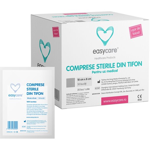 Comprese sterile EASYCARE tifon, taiate, 10x8cm, 20buc Comprese sterile EASYCARE tifon, taiate, 10x8cm, 20buc