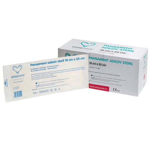 Pansament adeziv EASYCARE steril, 10x25cm, 50buc Pansament adeziv EASYCARE steril, 10x25cm, 50buc
