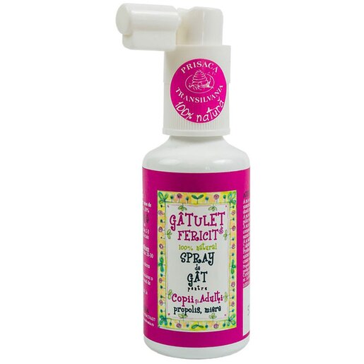 Spray de gat Gatulet Fericit, cu propolis si miere, 50 ml, PRISACA TRANSILVANIA Spray de gat Gatulet Fericit, cu propolis si miere, 50 ml, PRISACA TRANSILVANIA