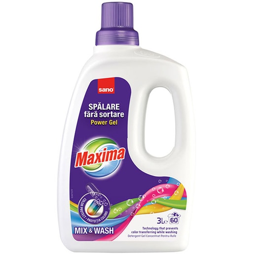 Detergent lichid SANO Maxima Power Gel Mix & Wash, 3 l, 60 spalari Detergent lichid SANO Maxima Power Gel Mix & Wash, 3 l, 60 spalari