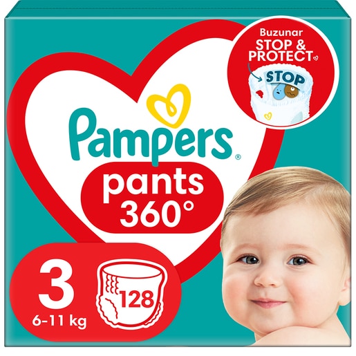 Scutece chilotel PAMPERS Pants Mega Box nr 3, Unisex, 6-11 kg, 128 buc Scutece chilotel PAMPERS Pants Mega Box nr 3, Unisex, 6-11 kg, 128 buc