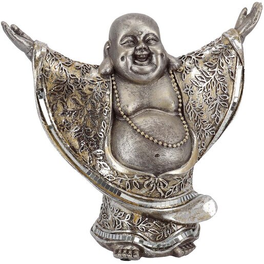 Statueta decorativa Buddha Funshi, rasina, 10 x 22 x 20 cm, argintiu Statueta decorativa Buddha Funshi, rasina, 10 x 22 x 20 cm, argintiu