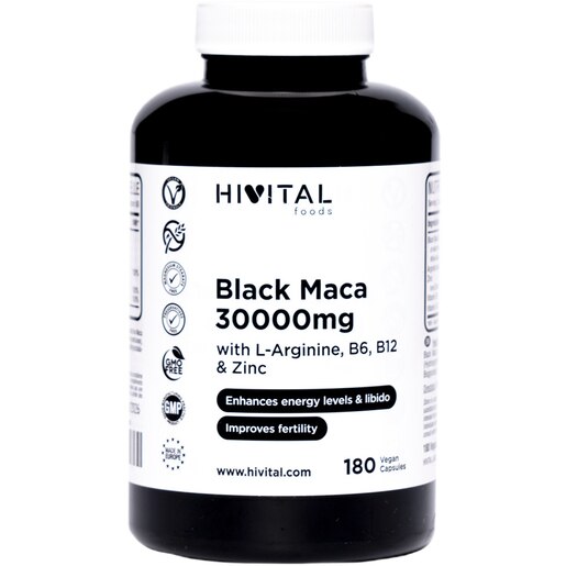 Supliment Maca Neagra 30000 mg, 180 capsule vegane, HIVITAL Supliment Maca Neagra 30000 mg, 180 capsule vegane, HIVITAL