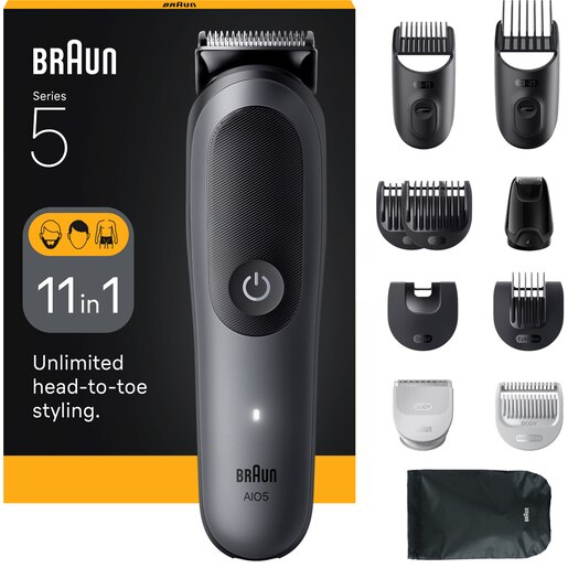 Aparat de tuns multifunctional 11 in 1 BRAUN Seria 5 AIO5560, acumulator, 120 min autonomie, argintiu Aparat de tuns multifunctional 11 in 1 BRAUN Seria 5 AIO5560, acumulator, 120 min autonomie, argintiu
